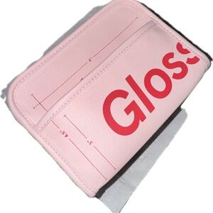 Glossier Light Pink cosmetic bag with Red Logo